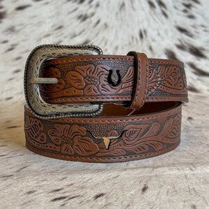 NEW Boy's/Girl's/Kid's Embossed Cutout Horseshoe Longhorn Western Belt (Medium)